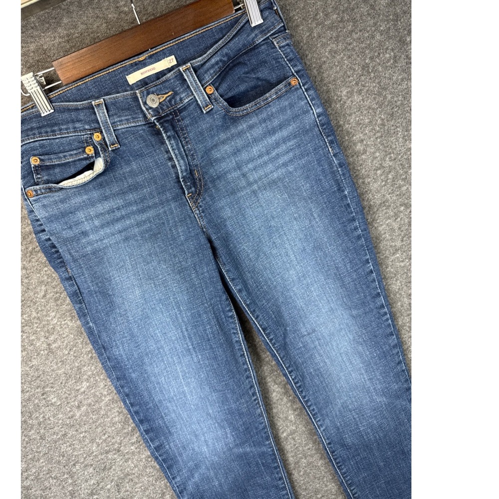 Levi's Boyfriend Jeans Women 27 Blue Mid Rise Slim Tapered Stretch‎ Travel Work